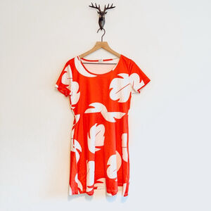 WXCTEAM Women's Res/White Floral Short Sleeve Mini Dress Size Medium